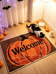 1 pieza Felpudo de Bienvenida de Calabaza de Halloween, Alfombra Pequeña, Manta Casual, Alfombra de Lado de la Cama, Alfombra de Baño, Decoración de Dormitorio, Lavable - Multicolor - Ver 5