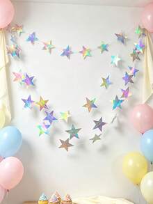1/5/10pcs Holographic Iridescent Star Garland, Party Backdrop Decoration, Suitable For Baby Shower, Birthday, Wedding And Holiday Celebration - Multicolor Iridescent - View 1