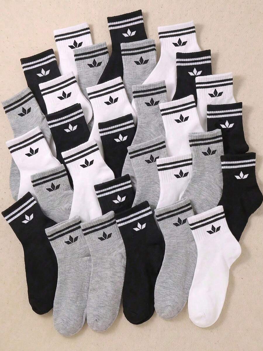 20 Pairs Children's Mid-Calf Socks, Children's Short Socks, Children's Elastic Socks, Children's Sports Socks, Children's Crew Socks, Suitable For 1-16 Years Old Boys' Daily Wear, Suitable For All Seasons, Suitable For 1-16 Years Old Children's Birthday Gifts, Suitable For Back To School Season Wear, Suitable For Running, Multi-Functional, Breathable, Comfortable, Soft, Skin-Friendly, Neutral Colors, Black White Gray Random Color Matching, All Day Comfort - Multicolor - View 1