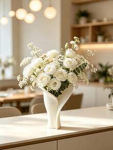 1/2pcs Abstract Fan-Shaped Lotus Leaf Vase, Streamlined Creative White Flower Holder Decor, Suitable For Tulip And Daisy Floral Arrangement, Living Room TV Cabinet Atmosphere Desktop Craft - Fan-shaped Lotus Leaf - View 6
