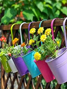 4/6/10pcs Metal And Iron Hanging Flower Pots, Balcony Garden Planting Baskets, Fence Bucket Pots, With Detachable Hanging Flower Racks, Christmas Flower Pot Decorations - Style 1 - View 5