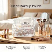 Miniso Miffy Transparent Makeup Bag, Cute Rabbit Print Clear PVC Makeup Bag, Portable Travel Toiletry Organizer With Handle, Women's Girls Zipper Toiletry - Clear - View 5