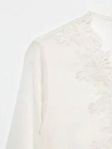 DEEKA Autumn New Women's European And American Style Fashion Minimalist Versatile Contrast Lace Blouse - Beige - View 4