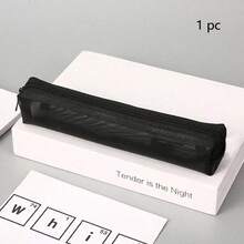 1个/2个/3个装极简透明网眼铅笔盒，学生考试用品收纳袋，迷你方形收纳袋，返校季必备，学习用品，铅笔盒，书包，文具 - 黑色 - 查看 6