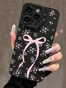 1件清新女孩風蝴蝶結彩色小碎花黑貓眼全包覆軟手機殼，適用於 iPhone 11/12/13/14/15/16/17 Pro Max - 彩色 - 查看 1