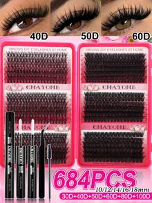 CMAYOME 720/684/660 Clusters DIY Eyelash Extension Kit, Mixed Length 10-19mm, Thick & Soft Cluster False Eyelashes, 6D 3D Cat Eye Effect, Wide Band Durable, Includes Glue, Tweezers, Brush Tool Set - Multicolor - View 19