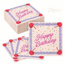 20/40/60入復古蛋糕風生日餐巾紙，粉藍甜美Coquette生日派對甜點餐巾紙，2層復古櫻桃蛋糕糖粒奶油花卉圖案，適合下午茶、花園派對、野餐，13*13英吋 - 查看 9