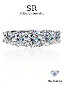 1 Pc Women's Wedding Ring, 5-Row Ring 3.5g 925 Sterling Silver, 1 Carat Moissanite, Bohemian Palace Style, Engagement/Wedding/Anniversary/Valentine's Day Gift, Comes With Moissanite Certificate And Delicate Gift Box - Silver - View 10
