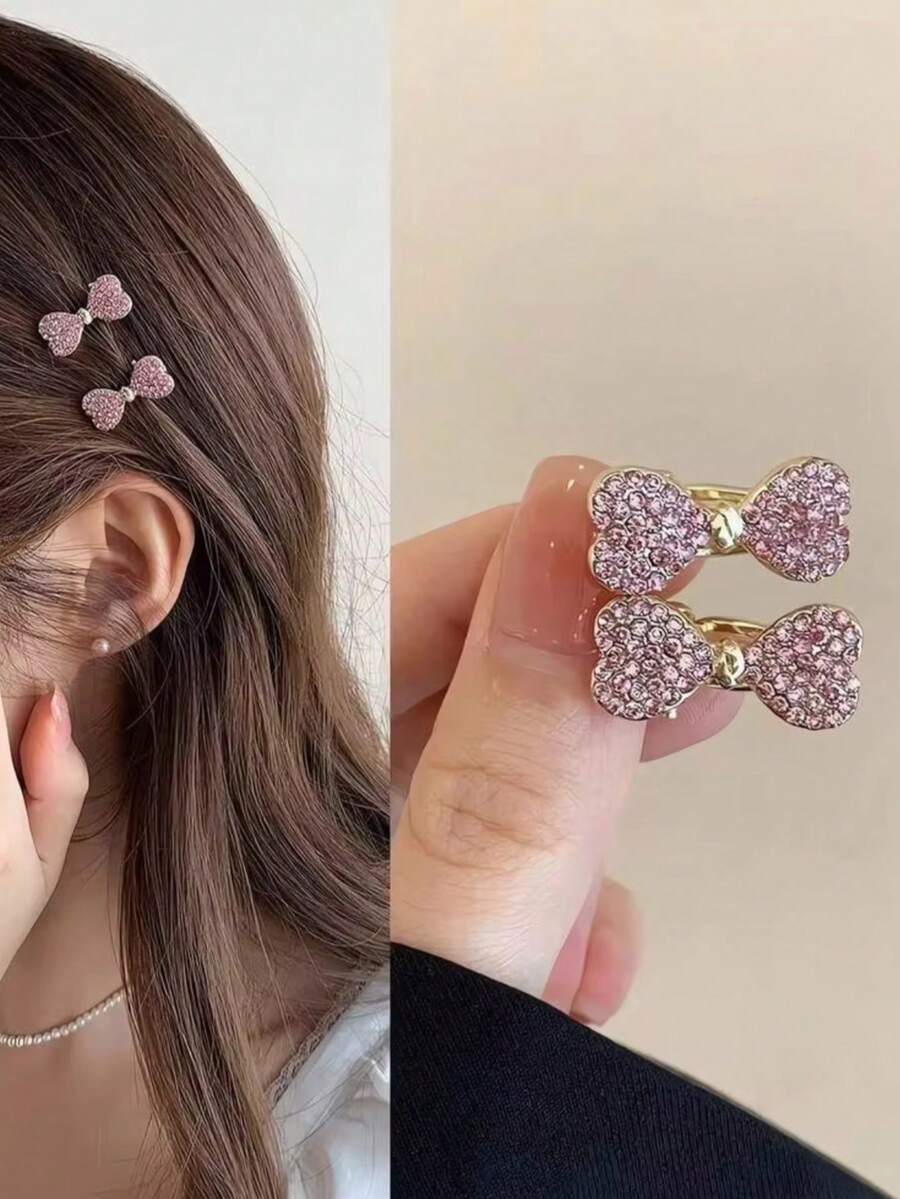 6pcs Small Rhinestone Bow Hair Clips, High-End Luxury Rhinestone Hair Clips, Mini Exquisite Side Bangs Hair Clips, Fashion Crocodile Pattern Hair Clips, Suitable For Side Bangs, Forehead Loose Hair, Perfect For Campus, Dating, Vacation Use, Practical Hair Accessories!
