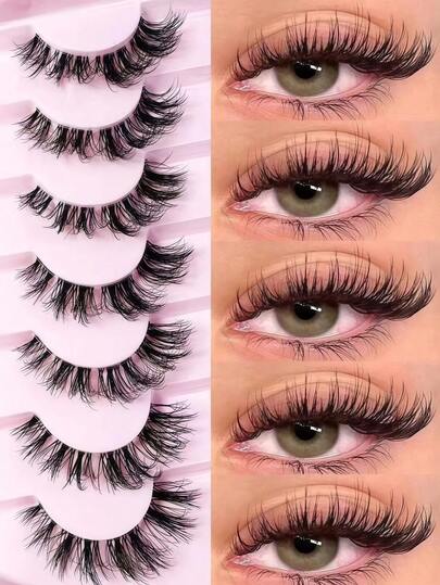7/5 Pairs Messy Natural Cat Eye False Eyelashes, Transparent Stem, Create Cat Eye Makeup Effect, Long And Slender, Full Soft Natural Realistic False Eyelashes, Strip False Eyelashes, Eyelashes, False Eyelashes, False Eyelashes