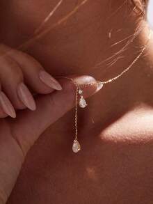 outingfit 1pc 14K Rhinestone Vine Necklace Women Design Neck Chain Horse Eye Necklace Accessory Suitable For Mother's Day Gift Daily Wear - Gold - View 2