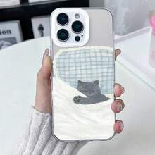 1pc Transparent Phone Case With Pattern Of Little Gray Cat Curled Up In Bed, TPU Mobile Phone Protective Cover, Suitable For Apple 16/15/14/13/12/11 - 無色 - 查看 1