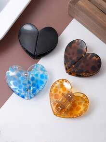 1 Pair Women's New Leopard Print Heart Magnetic Hair Claw Clips, Women's Hair Accessories, Vintage Style, Detachable Hair Clips, For Half-Up Hairstyles - Multicolor - View 5