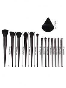 Premium 15-Piece Makeup Brush Set With Triangle Makeup Puff, Soft Brushes For Foundation, Contour, Loose Powder, Eyeshadow And Blush, Complete Beauty Tool Kit For Women - Black - View 8