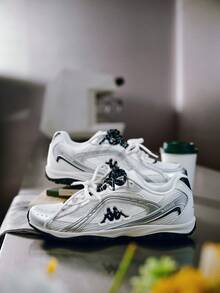 Kappa Silver Metallic Contrast Mesh Sneakers, Y2K Style Breathable Mesh Unisex Casual Chunky Sneakers - Silver - View 1
