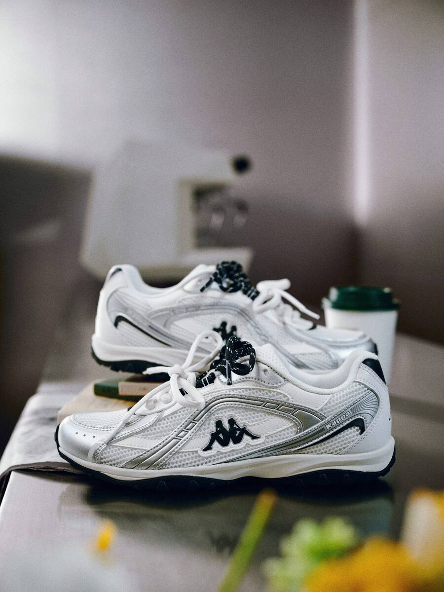 Kappa Silver Metallic Contrast Mesh Sneakers, Y2K Style Breathable Mesh Unisex Casual Chunky Sneakers - Silver - View 1