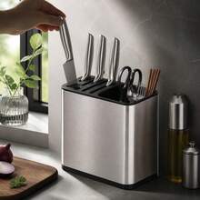 Stainless Steel And PP Plastic Kitchen Knife And Utensil Holder Organizer, Multi-Slot Storage Block For Knives And Scissors, 19.6 X 11.8 X 20cm - Silver - View 6