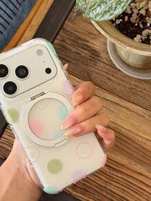 360°旋轉一體式支架手機殼，適用於 Apple 17 Pro Max、16 Pro、15 Pro Max，馬卡龍彩色波點設計，個性化新款保護殼 - 白色 - 查看 9