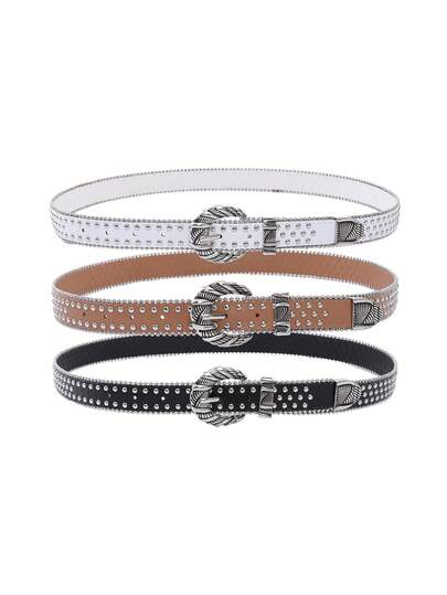 1pc Men's Buckle Belt With Chain Decoration, Vintage Artistic Style, Versatile Leather Belt For Men And Women