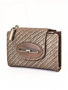Women's Short Wallet, Woven Straw Pattern Soft PU Phone Wallet, Fashion Clasp Double Layer Zipper Large Capacity Multi-Function Wallet Card Holder, Lightweight Minimalist Clutch Bag Suitable For Holiday Gift - Maroon - View 6