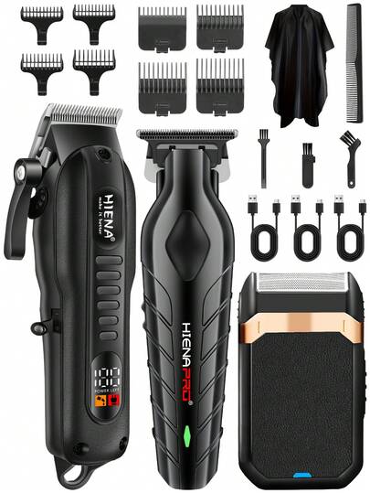 HIENA Men's Wireless Mini Hair Clipper & Shaver, 1/2/3pcs Optional, USB-C Rechargeable With LED Display, Lithium Battery Hair Trimmer, Home Haircutting Tool, Suitable For Beginner Barbers, Great Holiday Gift