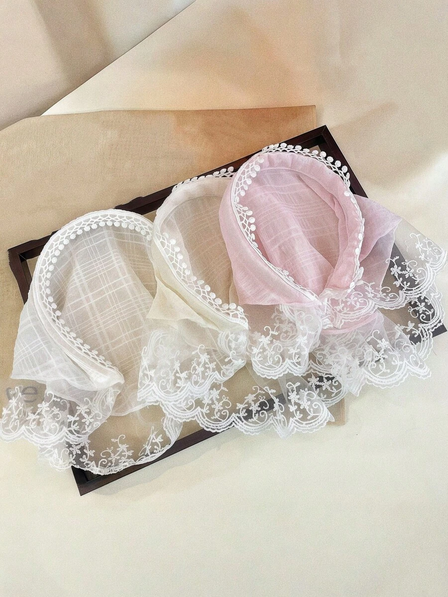 1pc Women Women's French Country Style Lace Hairband, Triangular Scarf Headband, Beach Hairband, Lace Frill Headband, Hair Accessory - Multicolor - View 1
