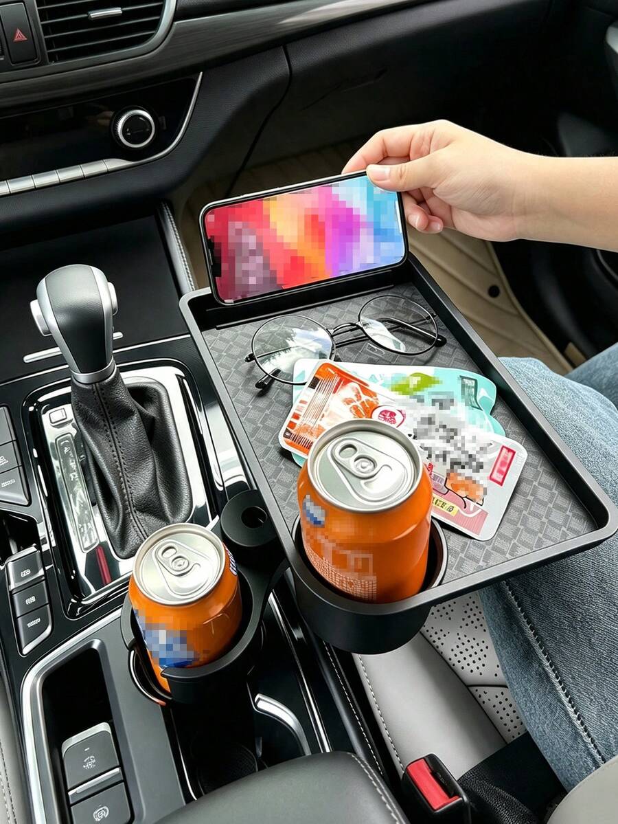 2-In-1 Multifunctional Car Cup Holder Expansion Tray, Car Beverage Cup Holder Expansion Bracket With Storage Tray, Car Food Tray Organizer, Fits Cup Holders Up To 75mm Diameter - A - View 1