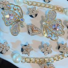 16pcs Detachable Pearl Chain, Rhinestone Colorful Butterfly, Star, Heart, Sunflower Shoe Decoration Set, Shoe Charms, Suitable For Clogs, Sandals, Slippers, Beach Bags, Multi-Functional Shoe Clip Accessories, Perfect Party Gift Birthday Gift - Gold - View 3