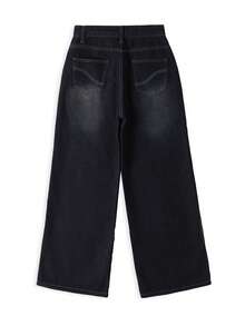Vintage Distressed Loose Fit Straight Leg Jeans For Petite Women, Flattering & Versatile Casual Spring - Grey - View 4