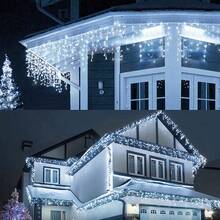 1pc Christmas Home Decor Icicle LED String Lights, Battery Powered Fairy Lights, Holiday Decoration, Christmas Lighting, Indoor/Outdoor Eaves Decor - Battery-operated Icicle Lights - View 6
