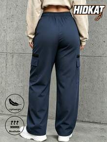 Women's Spring/Autumn Casual Sports Cargo Pants, Lightweight With Pockets, Outdoor, Jogging, Casual, Sports - Navy Blue - View 2