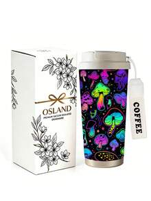 1個/5個 500ml 霓虹蘑菇車用馬克杯 不鏽鋼可靠保溫保冷 翻蓋式杯蓋附咖啡掛繩 適合辦公室、公路旅行與學習 節日生日時尚禮物 - 多色-蘑菇 - 查看 2