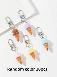 5/10/20/50/100pcs Cute 3D Ice Cream Decorative Pendant Keychain, Handbag Charm Realistic Ice Cream Keychain, Bag Pendant, Dessert Charm - Colorful Ice Cream Cone - View 8
