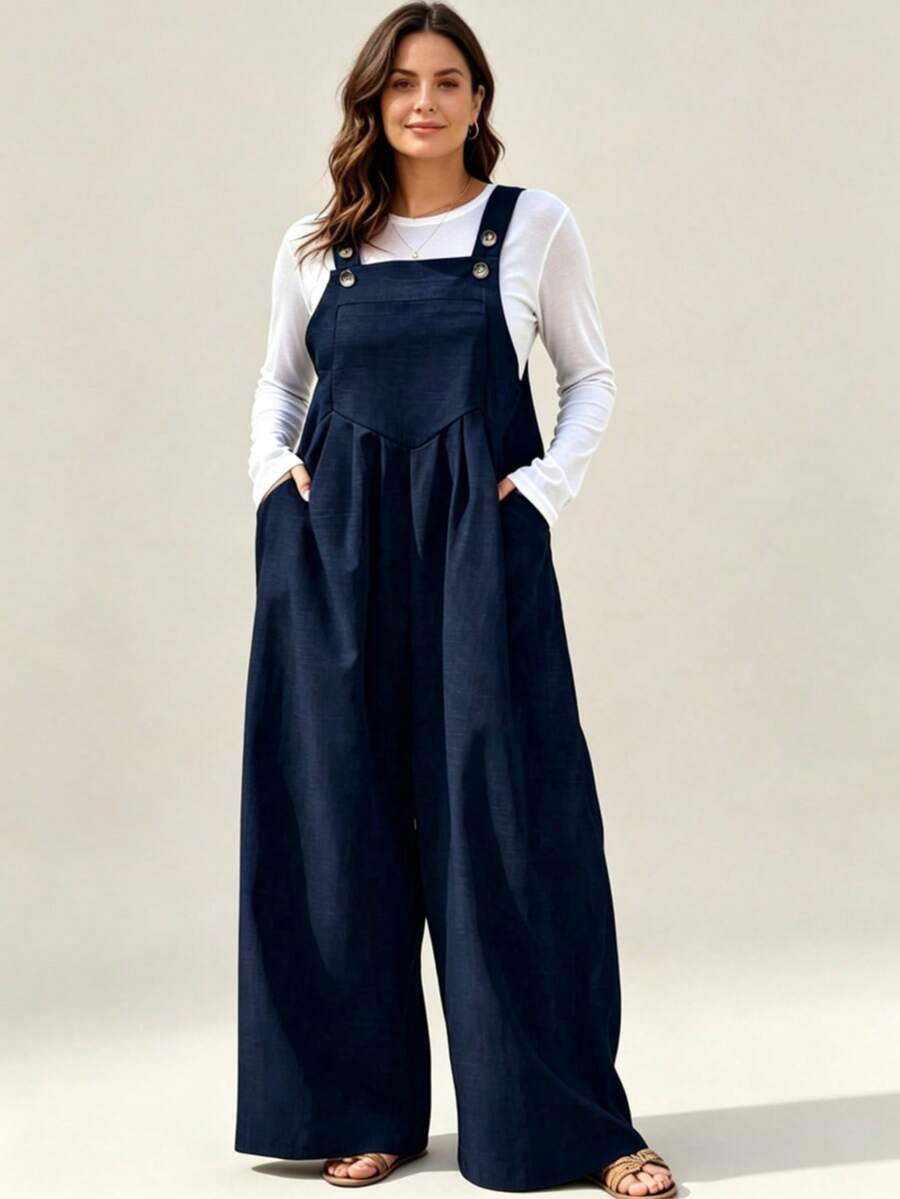 IGKEEL Plus Size Spring Summer Autumn Casual Solid Color Wide Leg Overalls