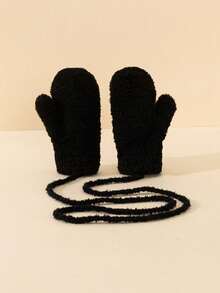 1pc Unisex Kids Full Finger Neck Hanging Knitted Mittens, Candy Color Thickened Autumn/Winter Half-Fleece Knitted Gloves - 1Pair - View 15