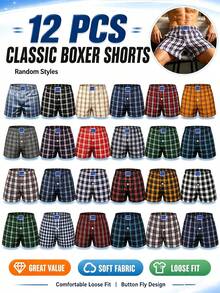 Ckiruv 12-Piece Men's Arrow Shorts Set, Assorted Striped Designs, Lightweight And Comfortable Fabric, Suitable For Sleepwear, Beachwear, And Boxing Shorts - Multicolor - View 1
