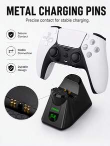 Controller Charging Dock For Dual Sense Controller, Vertical Stand With LED Charging Status Indicator, Built-In Smart Safety Chip, Precise Contact Points For Stable Charging, Single Controller Charging, Desktop Storage Stand, Gaming Accessory, Charging Dock Only, Controller Not Included - Black - View 11