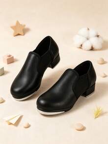 Unisex-Child Elastic Professional Tap Dance Shoes For Girls And Boys Tap Flat - Black - View 5