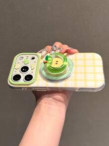 Dudukan Ponsel Magnetik Apple Motif Kotak-kotak Hijau Kompatibel dengan Casing Ponsel 17 Pro Max Tanpa Gangguan Apple 16 Pro Baru 15 Perlindungan Penuh 16 PM Tahan Guncangan 17 Wanita 17 Pro Desain Niche Sangat Cantik - Kuning - View 4