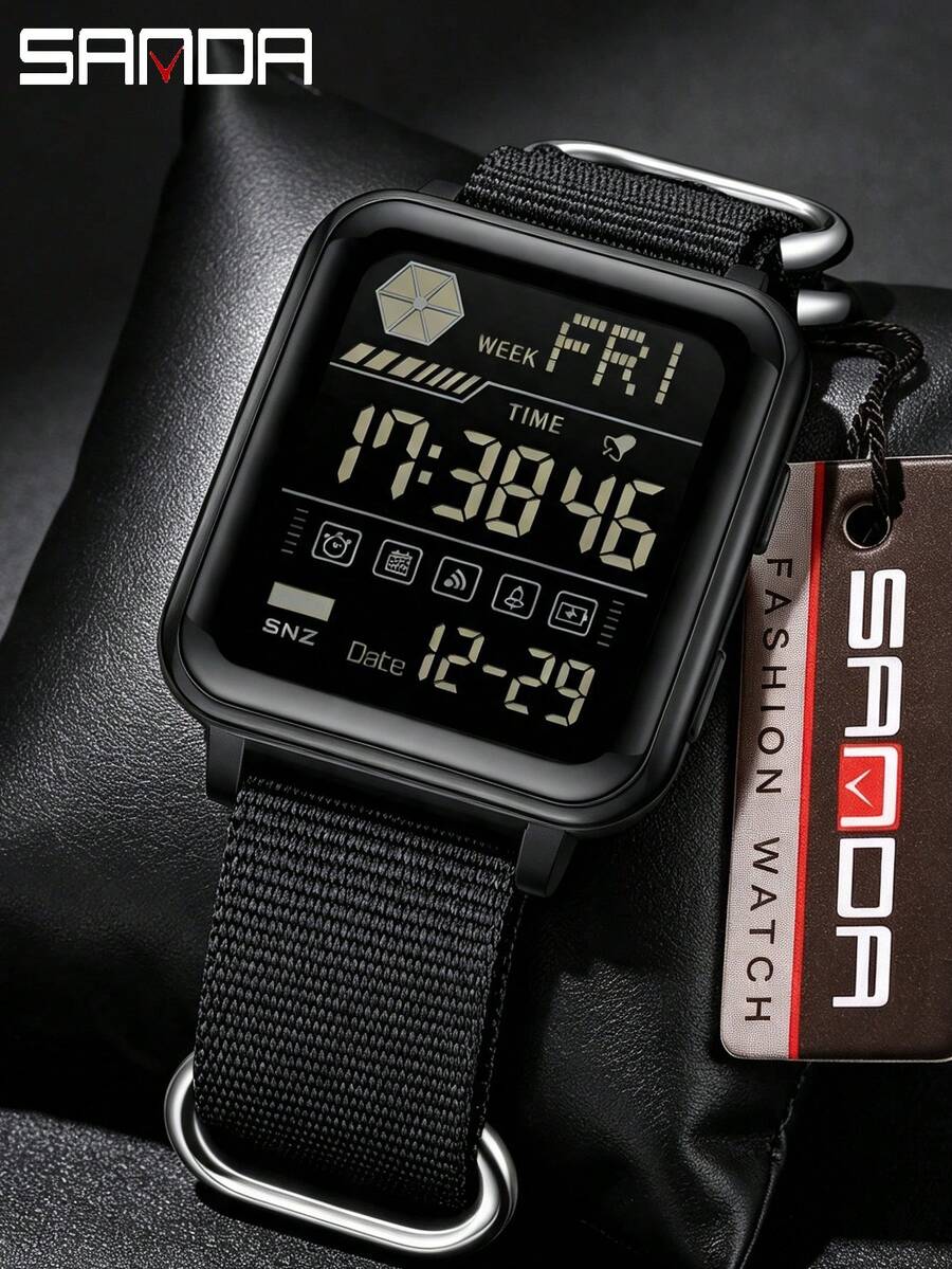 SANDA. SANDA Men's Digital Watch With Multifunction Square Dial And Silicone Strap