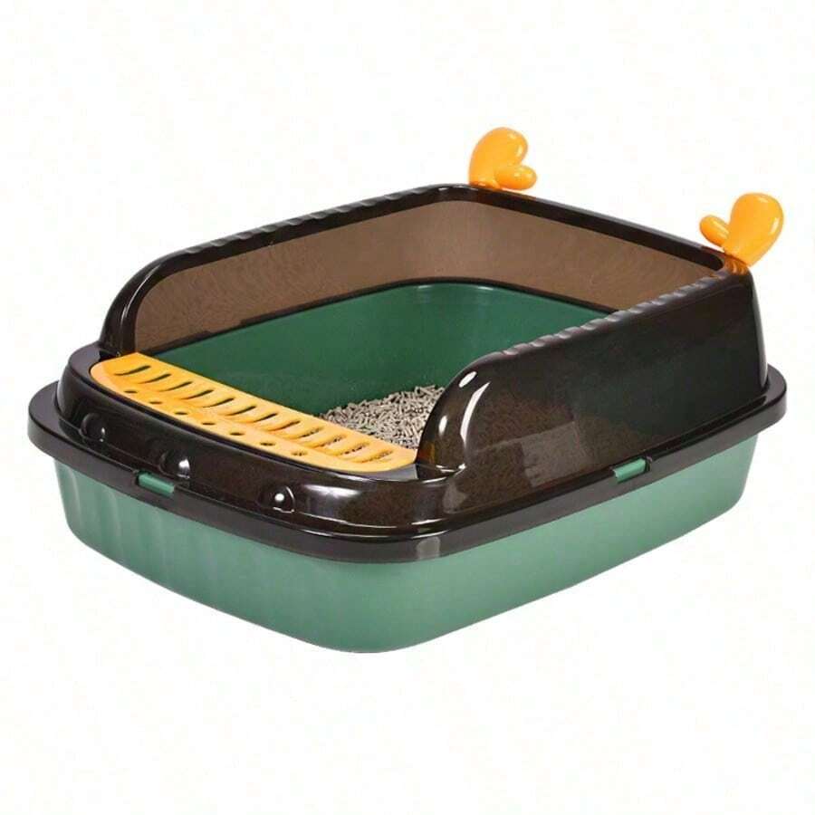 Caja de para gatos semi-cerrada con paredes altas anti-salpicaduras con pala, fácil de limpiar, para gatos pequeños YYPO - Verde - Ver 1