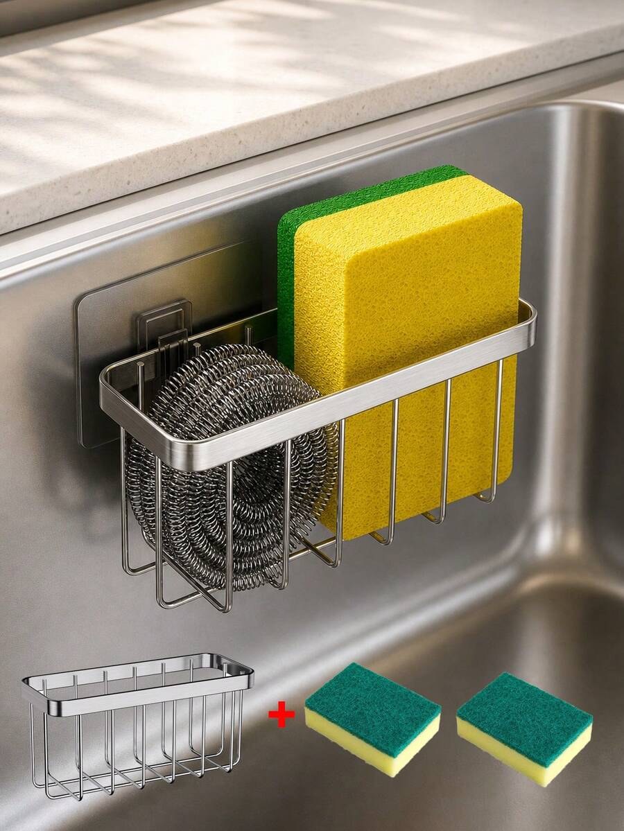 Sink Storage Rack, Sink Drain Basket, Suitable For Sponge, Dish Soap, Dishcloth, Brush, Dishcloth, Kitchen Countertop Storage, Kitchen Accessories, Household Drain Basket, Sink Storage Rack, Soap Sponge Holder, Home Kitchen Supplies