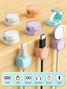 Packs Magnetic Cable Clips, Magnetic Desktop Cable Holder, Slot-Type Cable Clips - Cable Organizer, Cable Management, Cable Tidy Clips, Cable Fixer, Desktop Cable Organizer, Charging Cable Holder, Bedside Table Cable Organizer - Multicolor - View 5