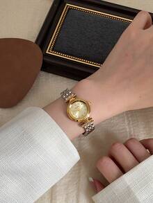 1pc Women's Watch Band. Square Small Dial With Rhinestone Accents. Elegant Versatile Precise Quartz Watch, Suitable For Daily Wear - Silver and Gold - View 6