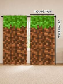 2pcs Pixel Art Block Print Curtains, Game Mosaic Pixel Pattern Semi-Sheer Curtains, Creative Personalized Boys Children's Bedroom Decor Window Curtains, Multiple Styles Available - Multi-color B - View 15