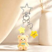 1pc/2pcs Women's Flocked Rabbit & Bear Cute Cartoon Pendant Star Beaded Keychain Creative Bag Charm - Multicolor - View 6