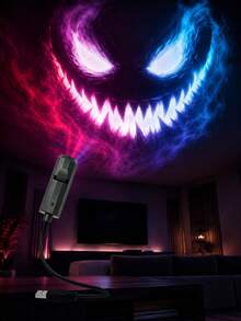 4 In 1 Ghost Face Effect Lamp, White Colorful Green & Teal Ghost Designs, USB Plug-In Lightweight 360° Rotating Light For Spooky Bedroom And Festive Decorations - Black - View 8