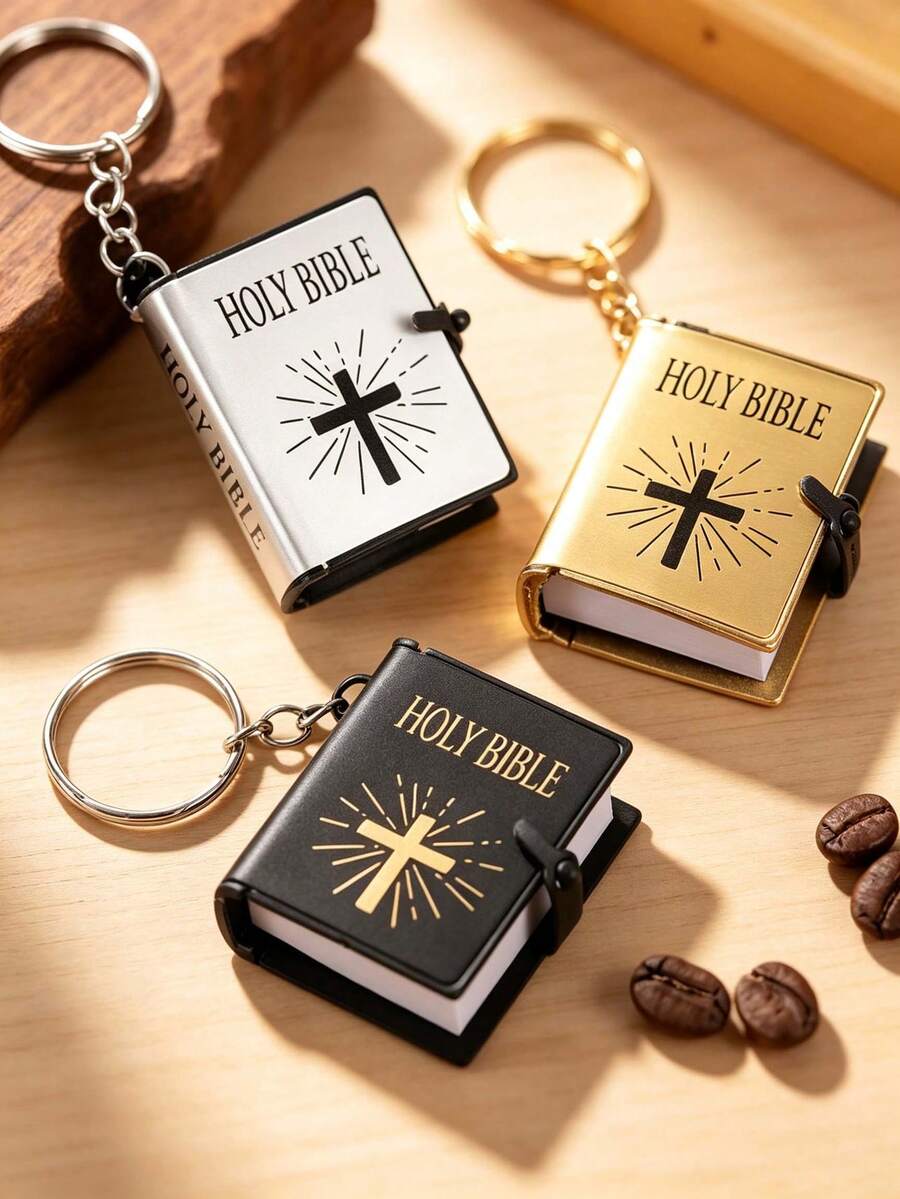 1PCMini Holy Bible Book Keychain, Tiny Book Pendant With Cross Design, Portable Bag Charm For Women Men, Backpack, Purse, Key Ring