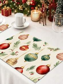 1pc Christmas Series Pattern Printed Table Runner, 4pcs Christmas Pattern Printed Placemats, Suitable For Holiday, Party, Birthday, Dinner, Kitchen Dining Table Decoration, All-Season Room Decor, Home Textile Decoration Table Runner - Multicolor - View 8