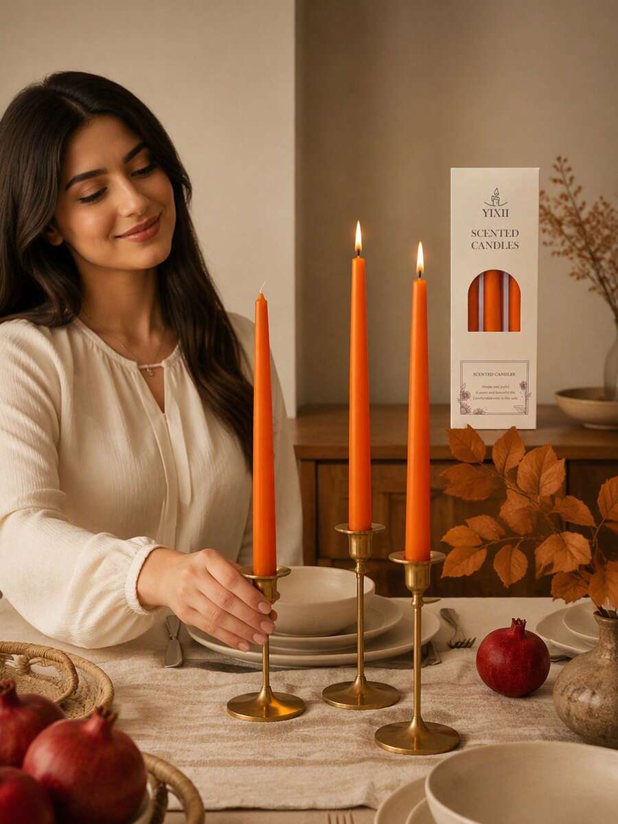 25cm Orange Gift Box Scented Candle Set, Soy Wax Made, Smokeless Fragrance Candle, 4 Hours Burn Time, Autumn, Halloween Home Decor Candle, Essential Atmosphere Candle, Suitable For Gifting To Friends, - Orange Cone Long Pole - View 1